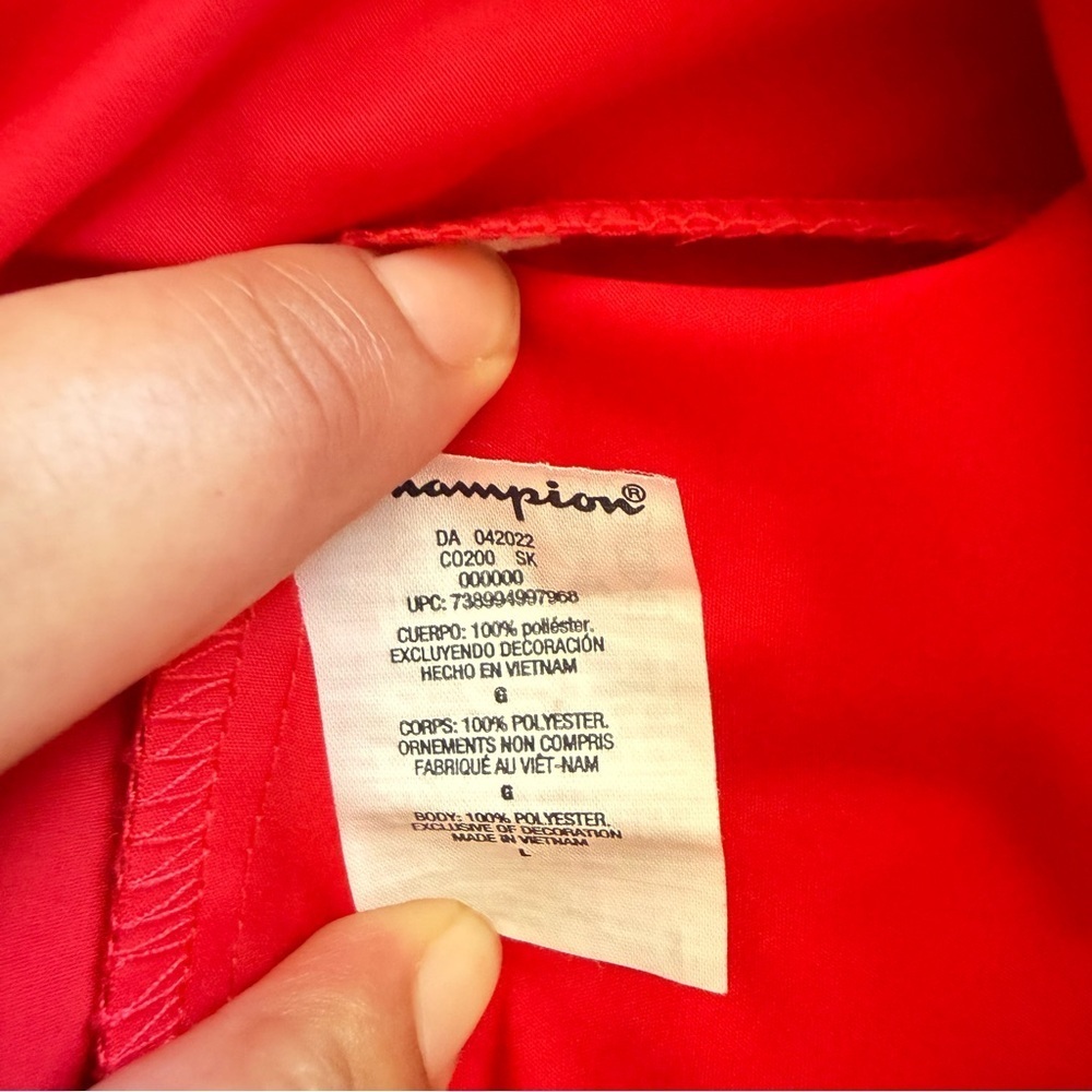 Champion Red Half Zip Windbreaker Jacket L Lightweight Hooded Pullover CC Logo - Picture 7 of 14
